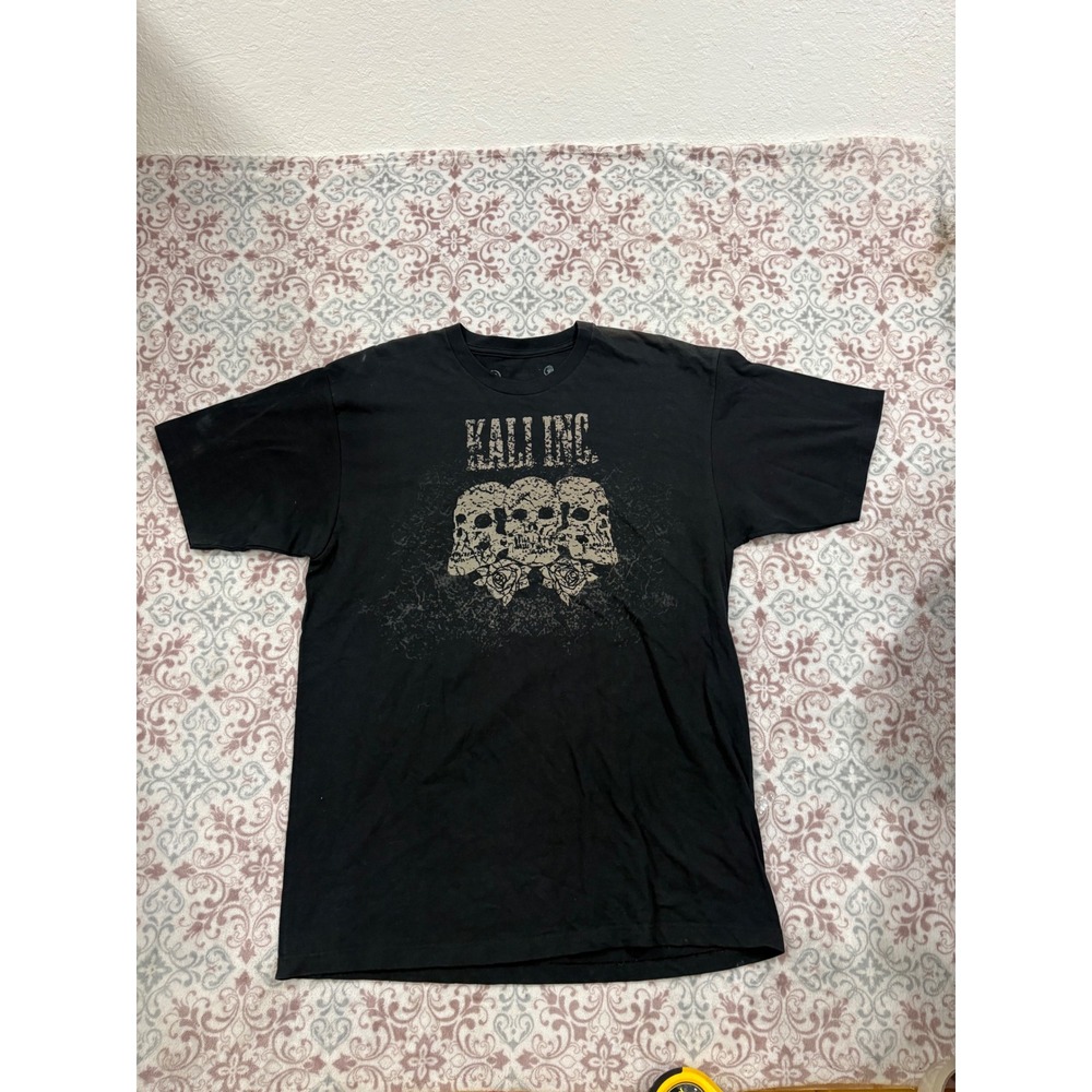 Kali Inc Mens Black Skull Rose Graphic T-Shirt XL Streetwear Cotton Tee
